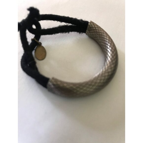 Vtg 1990's Colette Malouf Signed Silver Tone Textured & Black Ponytail Elastic - Picture 2 of 6